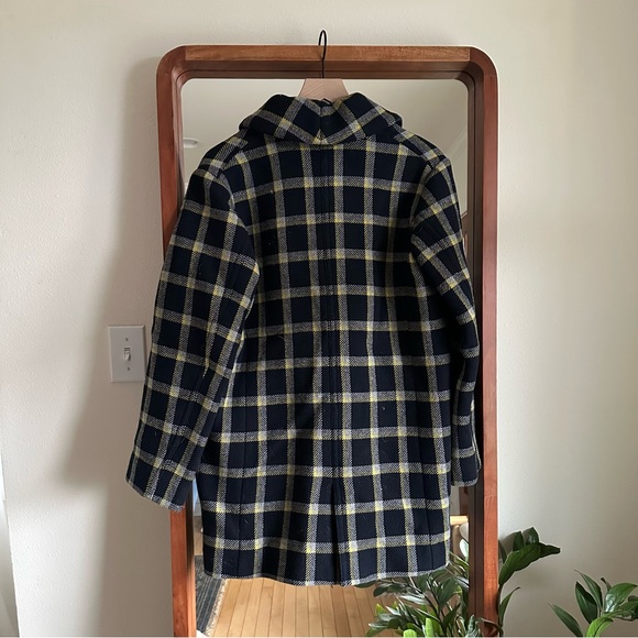 Derek Lam 10 Crosby Plaid Cocoon Coat Women's 4 Navy and Yellow Wool Blend Lined - Picture 7 of 12